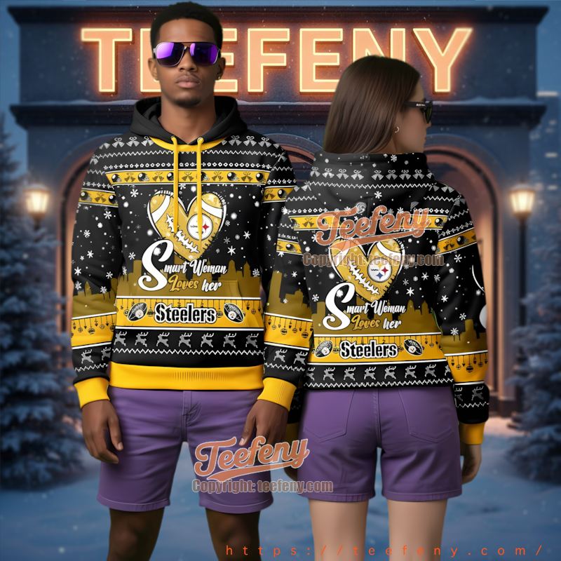 Pittsburgh Steelers Smart Woman Ugly Christmas 3D Hoodie Loves Her Pittsburgh Steelers Smart Woman Ugly Christmas 3D Hoodie Loves Her