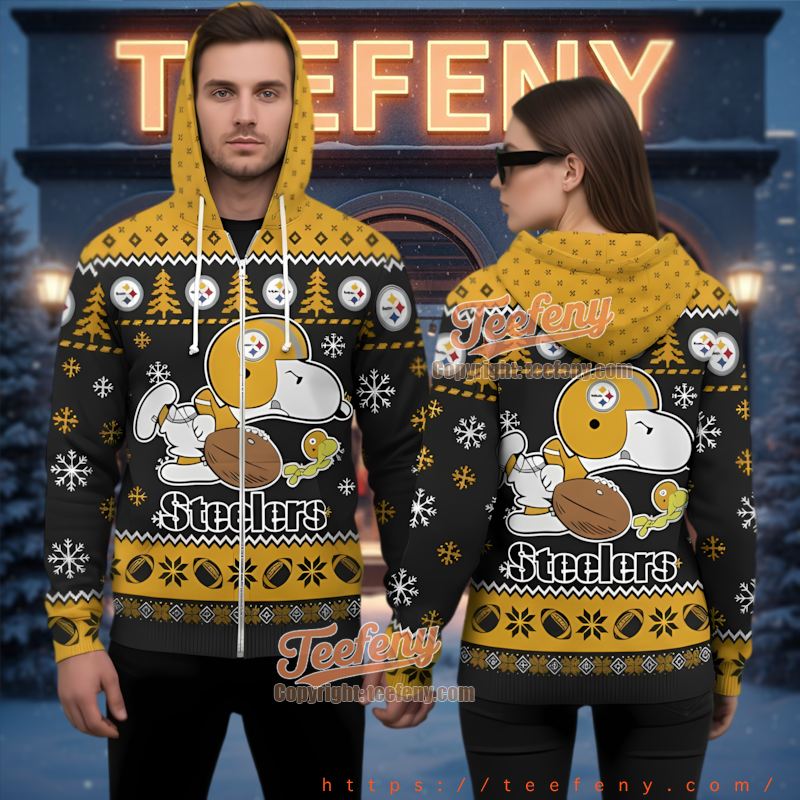 Pittsburgh Steelers Snoopy Ugly Christmas 3D Zip Hoodie Peanuts Fan Pittsburgh Steelers Snoopy Ugly Christmas 3D Zip Hoodie Peanuts Fan