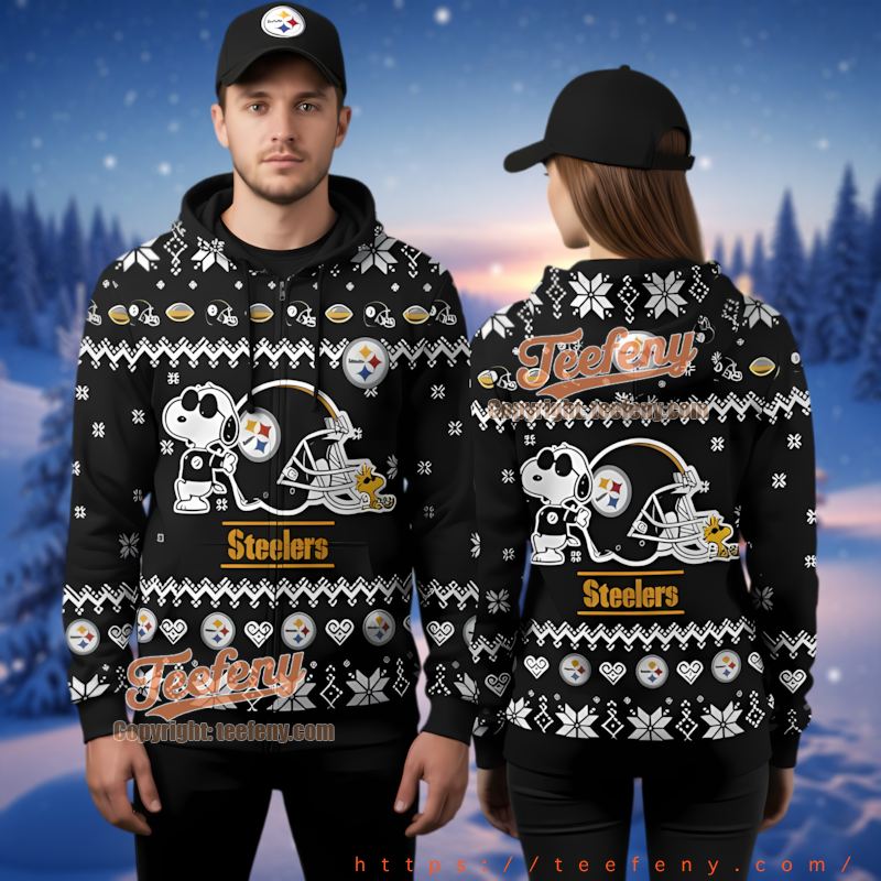 Pittsburgh Steelers Snoopy Woodstock Ugly Christmas 3D Hoodie