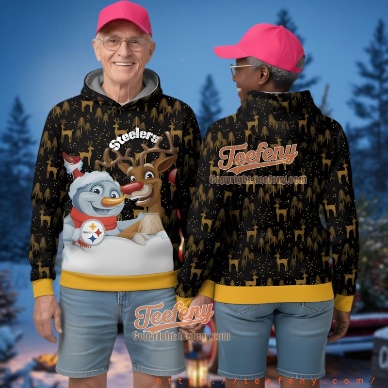Pittsburgh Steelers Snowman Reindeer Ugly Christmas 3D Hoodie