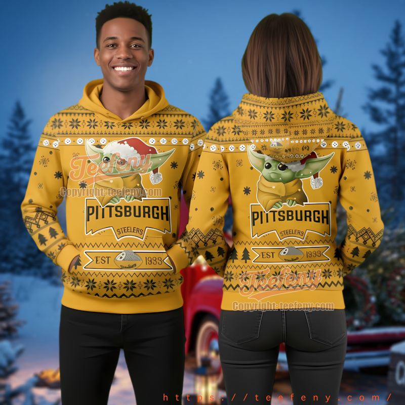 Pittsburgh Steelers Star Wars Grogu Holiday Ugly Christmas 3D Hoodie