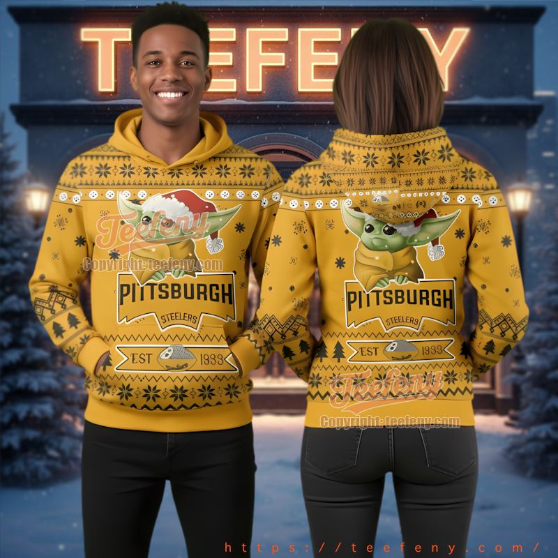 Pittsburgh Steelers Star Wars Grogu Holiday Ugly Christmas 3D Hoodie Pittsburgh Steelers Star Wars Grogu Holiday Ugly Christmas 3D Hoodie