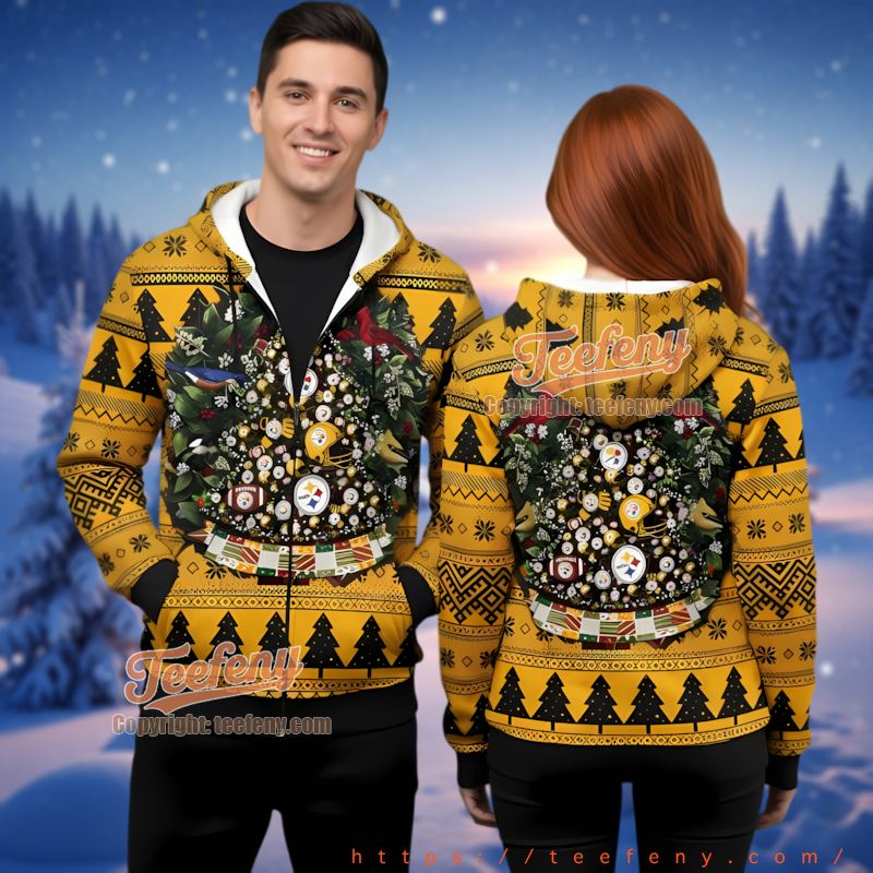 Pittsburgh Steelers Tree Ball Ugly Christmas 3D Zip Up Hoodie Nfl