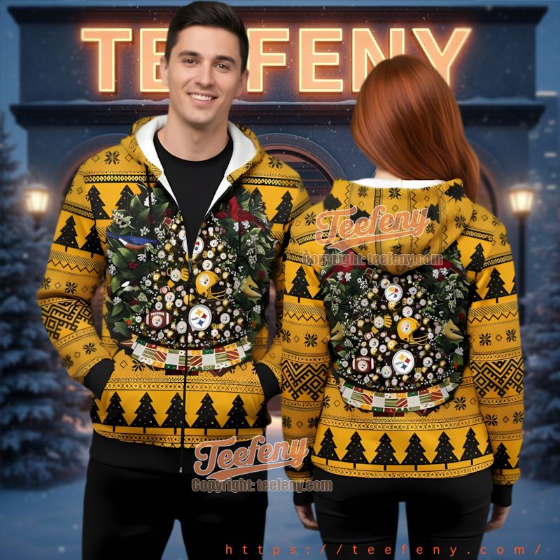 Pittsburgh Steelers Tree Ball Ugly Christmas 3D Zip Up Hoodie Nfl Pittsburgh Steelers Tree Ball Ugly Christmas 3D Zip Up Hoodie Nfl