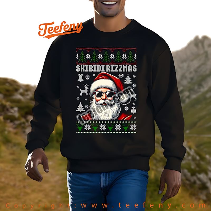 Skibidi Rizzmas Long Sleeve Cool Santa Sunglasses Ugly Christmas Skibidi Rizzmas Long Sleeve Cool Santa Sunglasses Ugly Christmas