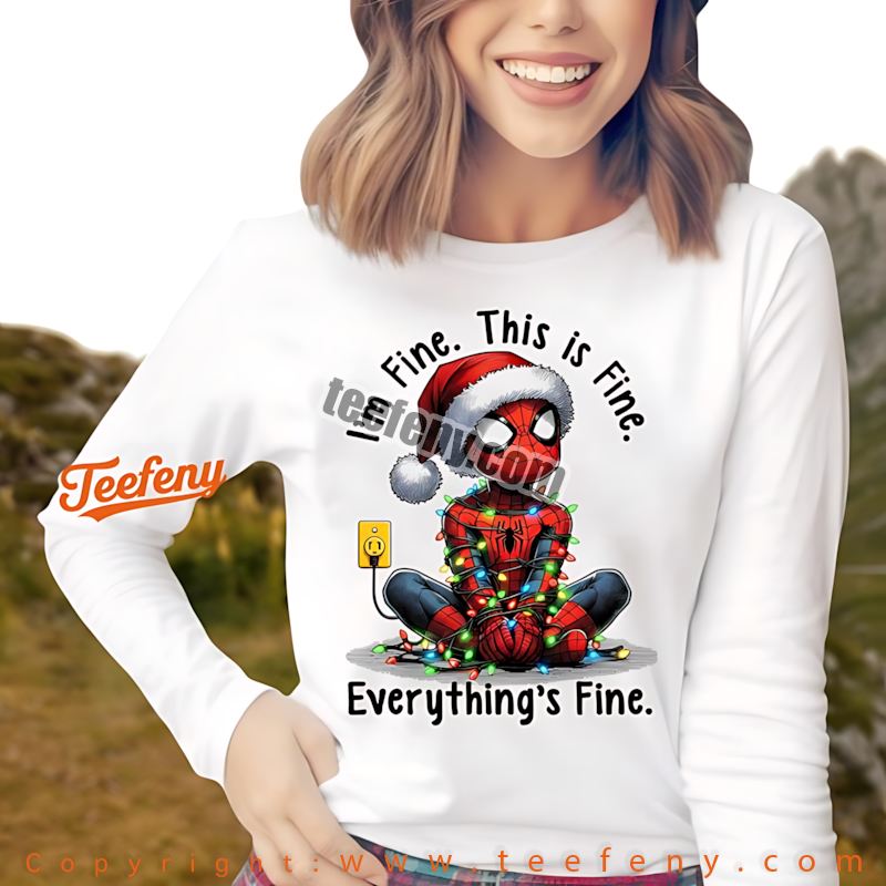 Spider Man Christmas Long Sleeve Funny Everything Is Fine Lights Spider Man Christmas Long Sleeve Funny Everything Is Fine Lights