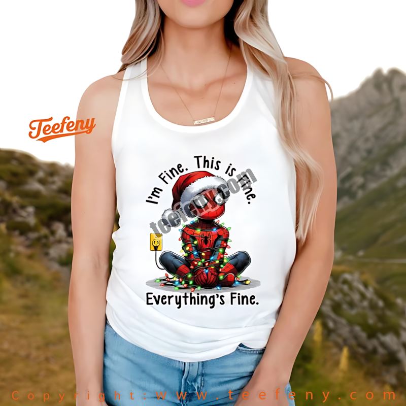 Spider Man Christmas Tanktop Funny Everything Is Fine Lights Spider Man Christmas Tanktop Funny Everything Is Fine Lights
