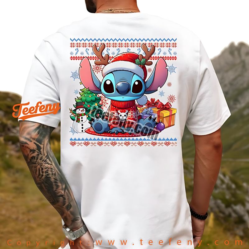 Stitch Christmas Shirt Reindeer Santa Hat Lilo And Stitch
