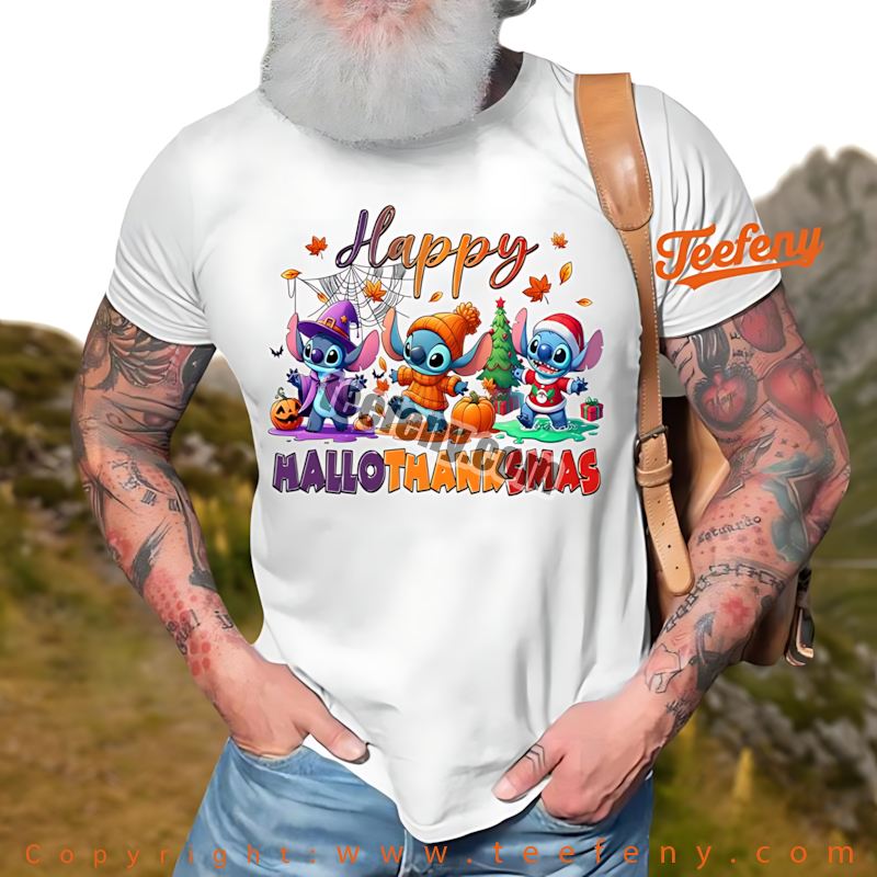 Stitch Happy Hallothanksmas Shirt Disney Halloween Thanksgiving Christmas