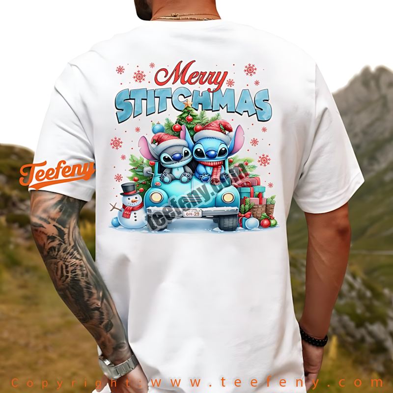 Stitch Merry Stitchmas Shirt Driving Car Snowman Christmas