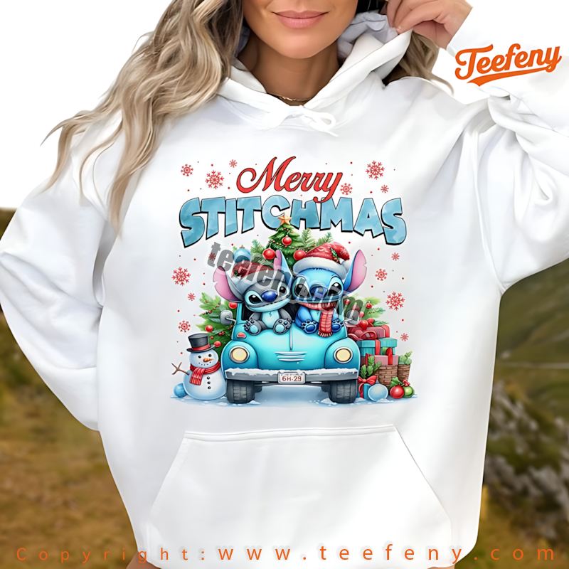 Stitch Merry Stitchmas Hoodie Driving Car Snowman Christmas Stitch Merry Stitchmas Hoodie Driving Car Snowman Christmas