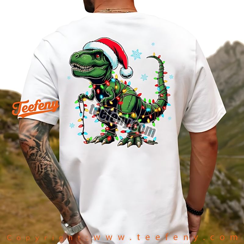 T Rex Shirt Christmas Lights Funny Dinosaur Christmas