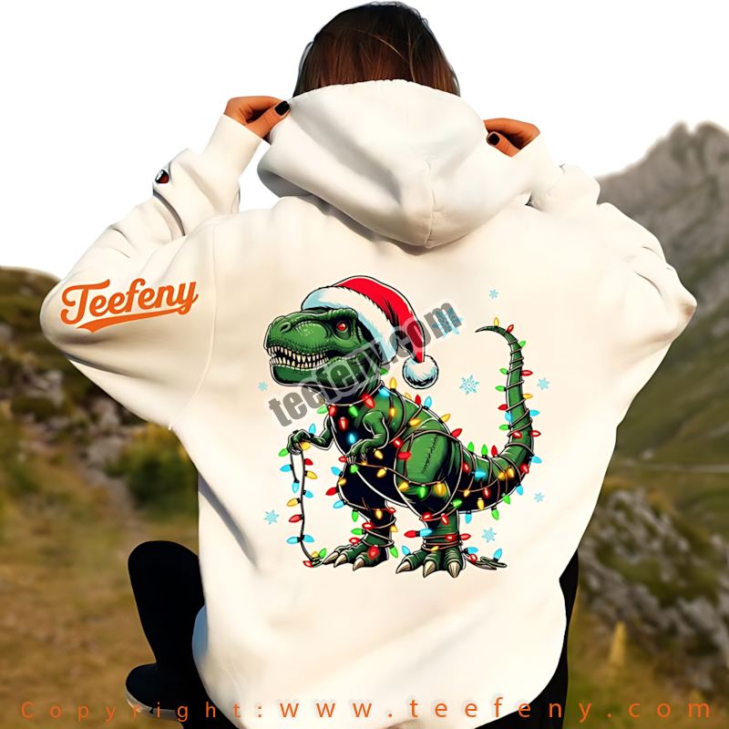 T Rex Hoodie Christmas Lights Funny Dinosaur Christmas T Rex Hoodie Christmas Lights Funny Dinosaur Christmas