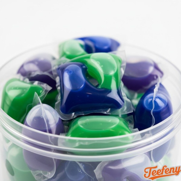 Colorful Laundry Detergent Pods In Container
