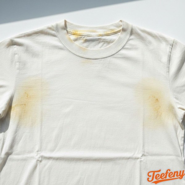 White T Shirt Yellow Stains Collar Underarms